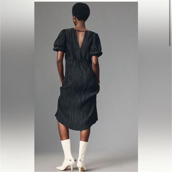 Anthropologie V-Neck Pleated Midi Dress Size X Large - Picture 2 of 6